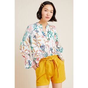 New Anthropologie Cadiz Top by Aldomartins $148 SMALL Floral Henley Style Blouse